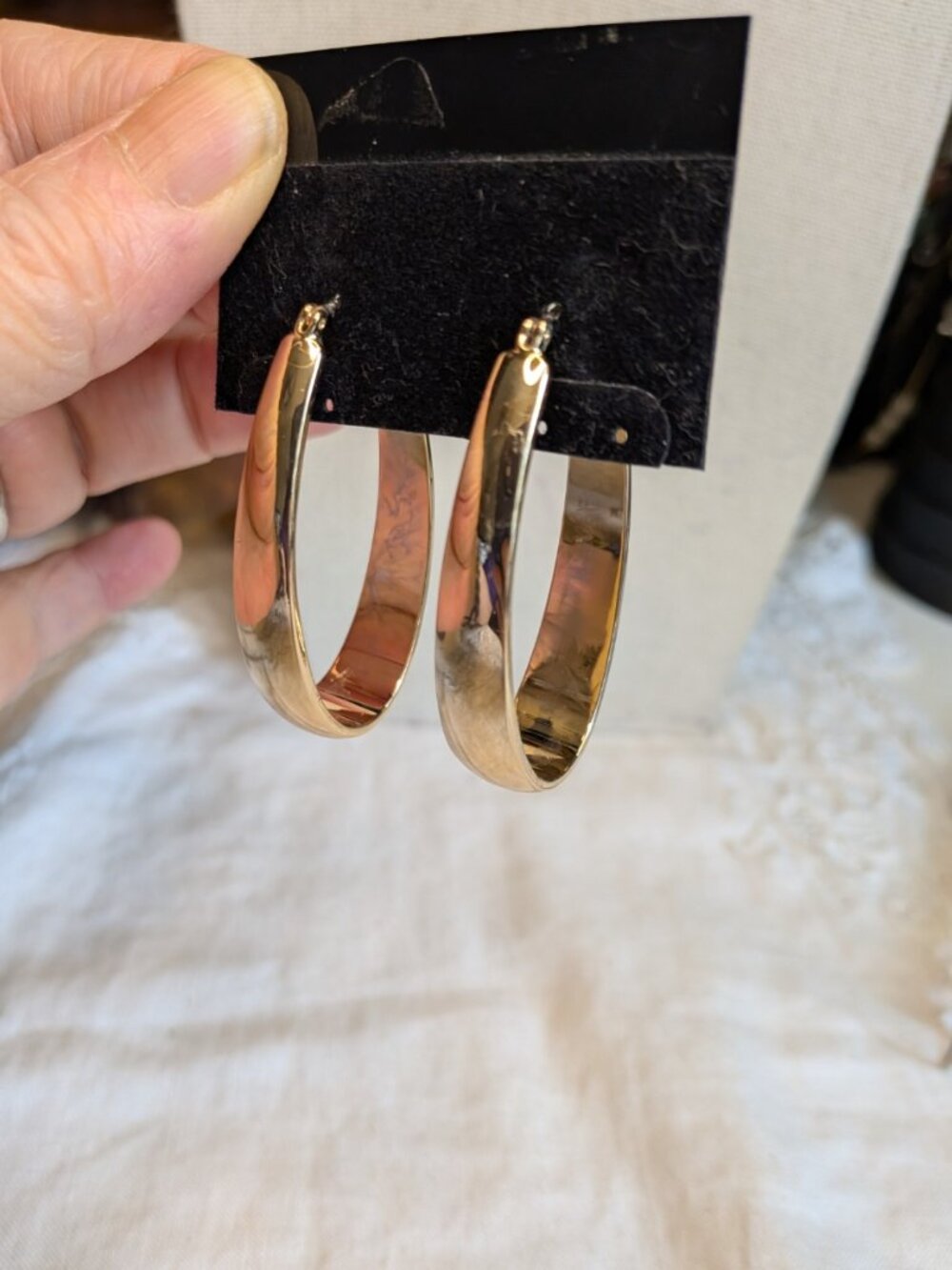 RLM Soho Gold‑Tone Tapered Hoop Earrings – 2" Drop, Sculptural Design
